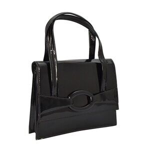 Vintage Verdi Handbag Purse Satchel Black Faux Patent Leather Made In USA